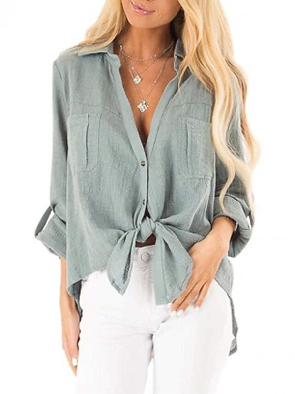 Women's Blouse Shirt Plain Button Shirt Collar Casual Streetwear Tops Black Light Green Beige #9016805