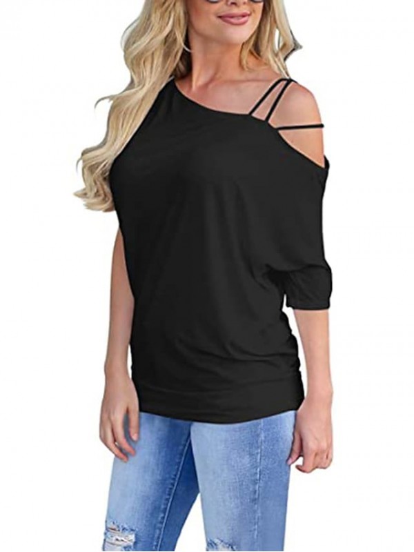 Women's T shirt Plain Cold Shoulder One Shoulder Basic Tops Green Blue White #8997673