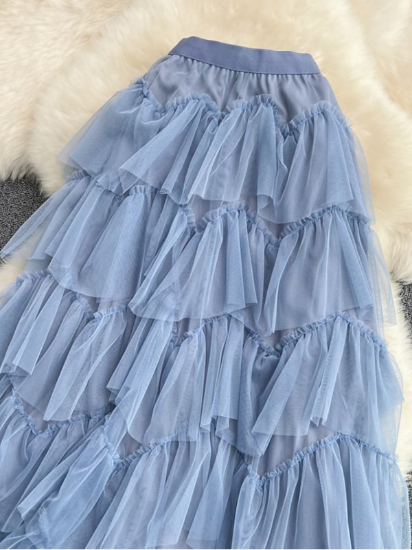 Women's Fashion Calf-Length Skirts Casual / Daily Weekend Solid Colored Layered Blue Black Purple One-Size #8995772