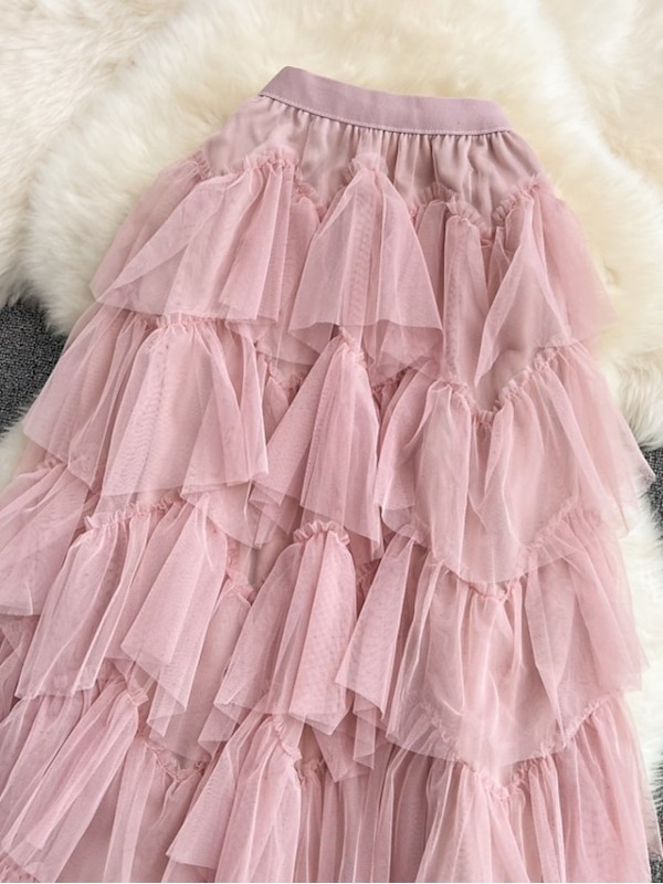 Women's Fashion Calf-Length Skirts Casual / Daily Weekend Solid Colored Layered Blue Black Purple One-Size #8995772