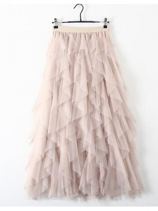 Women's Basic Maxi Skirts Daily Wear Solid Colored Tulle Black Pink Gray One-Size #7957359