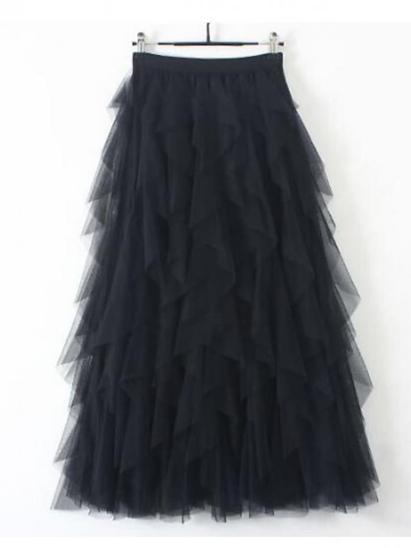 Women's Basic Maxi Skirts Daily Wear Solid Colored Tulle Black Pink Gray One-Size #7957359