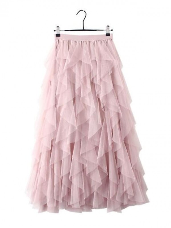 Women's Basic Maxi Skirts Daily Wear Solid Colored Tulle Black Pink Gray One-Size #7957359